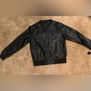 SIGNATURE STUDIO MENS BLACK LEATHER BOMBER JACKET SZ LARGE NEW WITH TAG